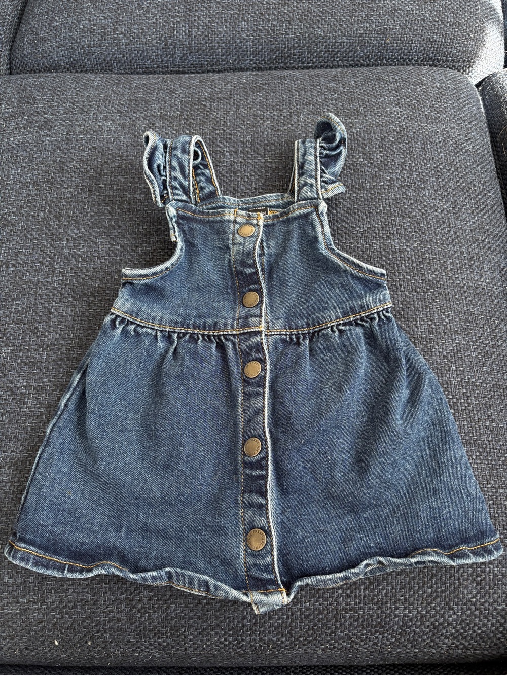 fresh Girls' Denim Button-Front Overall Dress - Dark Blue
